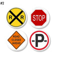 4 Travel themed decorative knobs. Traffic road signs for RV caninets or eclectic home bar furniture.