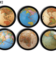 World Map theme cabinet and drawer knobs. Masculine decor for home office, mancave or antique style bar.
