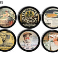 6 vintage style soap detergent ad drawer pulls in muted colors. Hardware suitable for furniture, cupboards, cabinets & hooks.