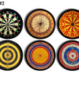 Six vintage‑style dartboard cabinet knobs, showcasing wood‑grain boards, colorful scoring rings, classic targets, and retro bullseye patterns that add bold sports‑bar character to drawers or cabinets.