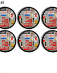 Vintage service station themed knobs for furniture drawer pulls or cabinet knob handles. Decorated in colorful automobile related company logos.