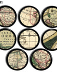 Tan, beige and green old world globe and atlas map drawer pulls on black knob
