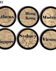 Wanderlust bucketlist decor cupboard and drawer knobs in world city atlas theme
