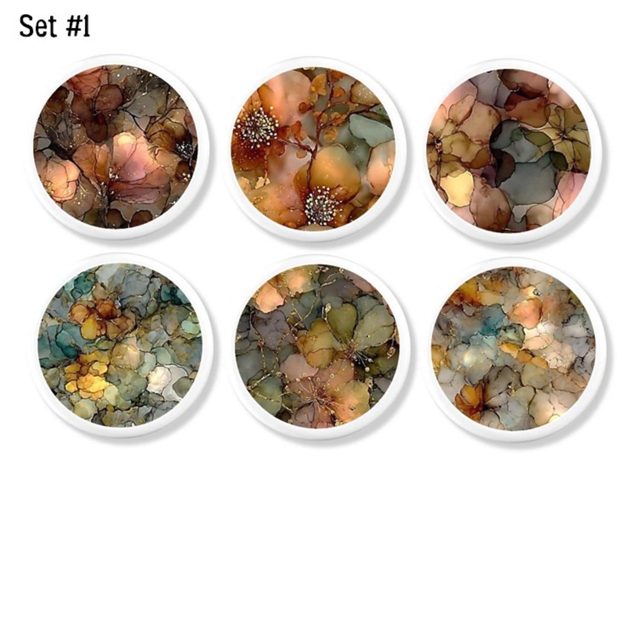   
A six‑piece abstract floral cabinet knob set featuring warm marbled botanical artwork, soft ink‑style detailing, and organic contemporary shapes. Each knob showcases fluid floral patterns in earthy neutrals and muted tones, creating a modern boho look perfect for dressers, cabinets, and eclectic home décor.
