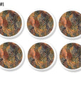 Autumn foliage cabinet knobs and drawer pulls featuring abstract botanical leaves in warm earth‑tone hues with dotted accents for earthy modern and rustic‑refined décor
