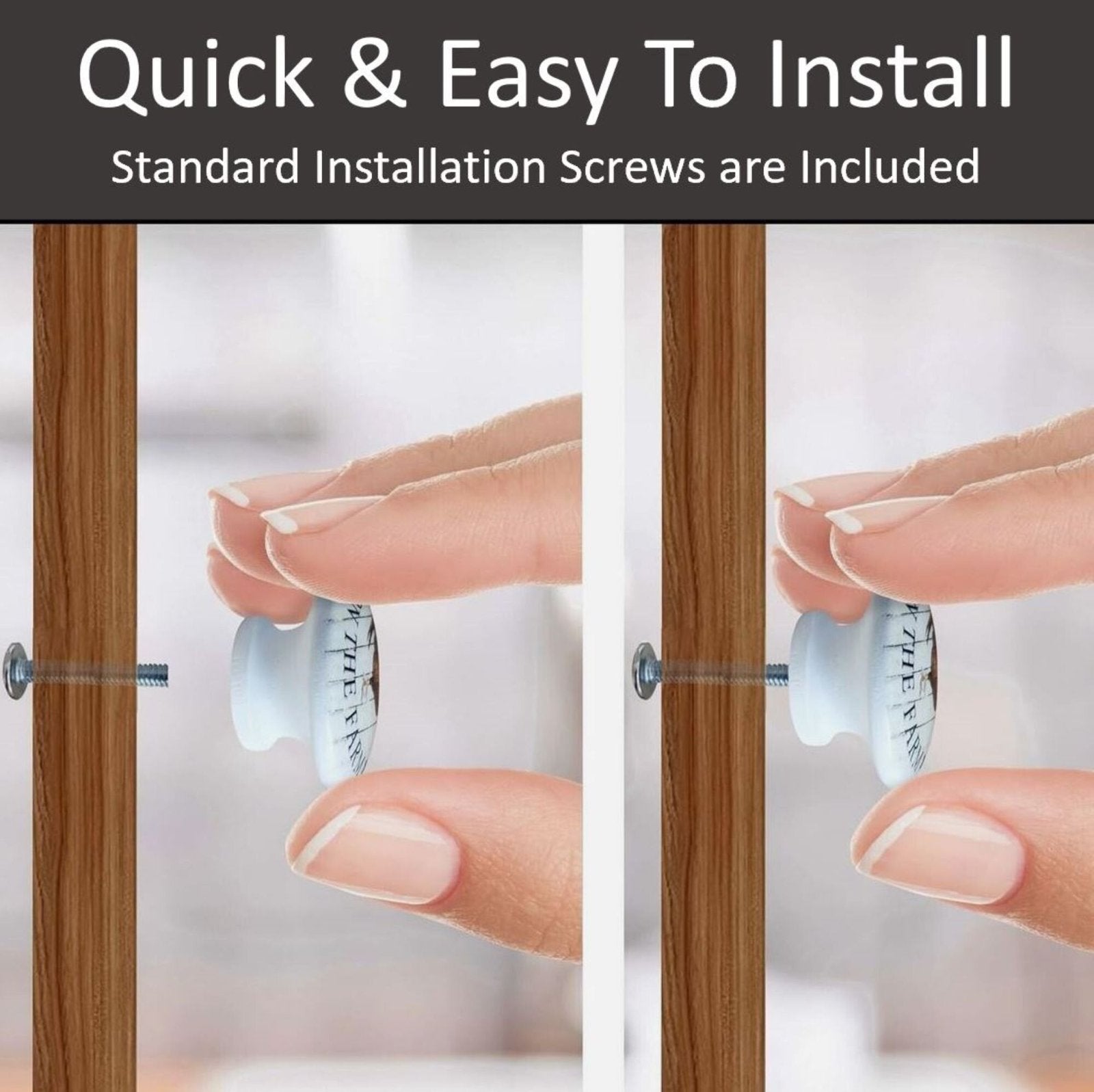 Installation demo showing how to attach cabinet knobs to drawers or doors using standard screws. Quick and easy hardware setup for decorative knobs