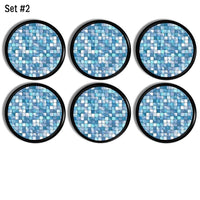 Small Blue White Mosaic Tile Cabinet Knobs and Drawer Pulls No. 815F29