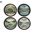 Relaxed fishing‑themed cabinet knobs with calm lake scenes and classic angler sayings, perfect for lake‑house retreats, cozy cabins, weekend cottages, and nature‑inspired décor