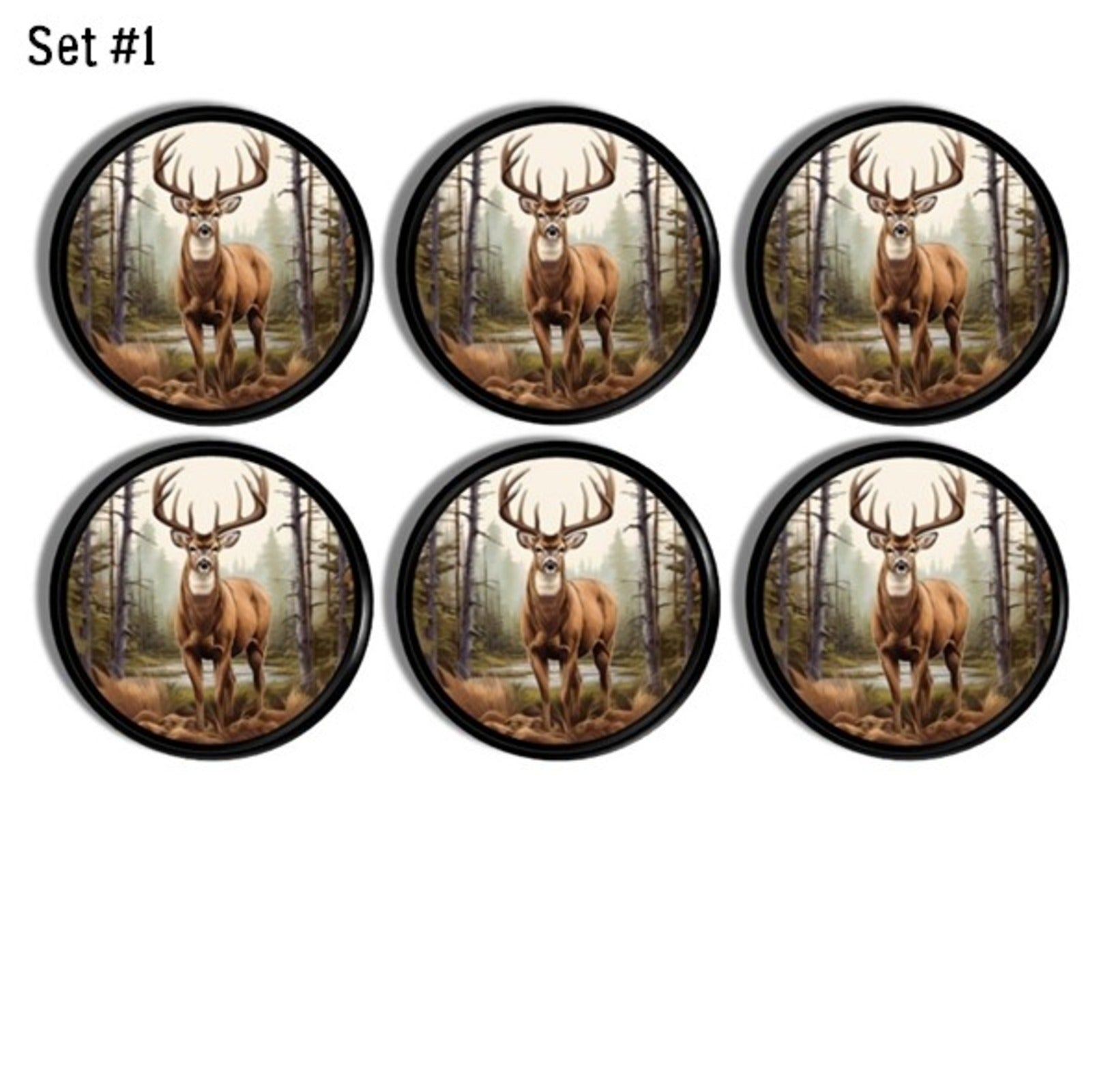 Handcrafted deer stag wildlife cabinet knobs and drawer pulls. Unique, nature inspired hardware accent for cabinets, drawers, and furniture.