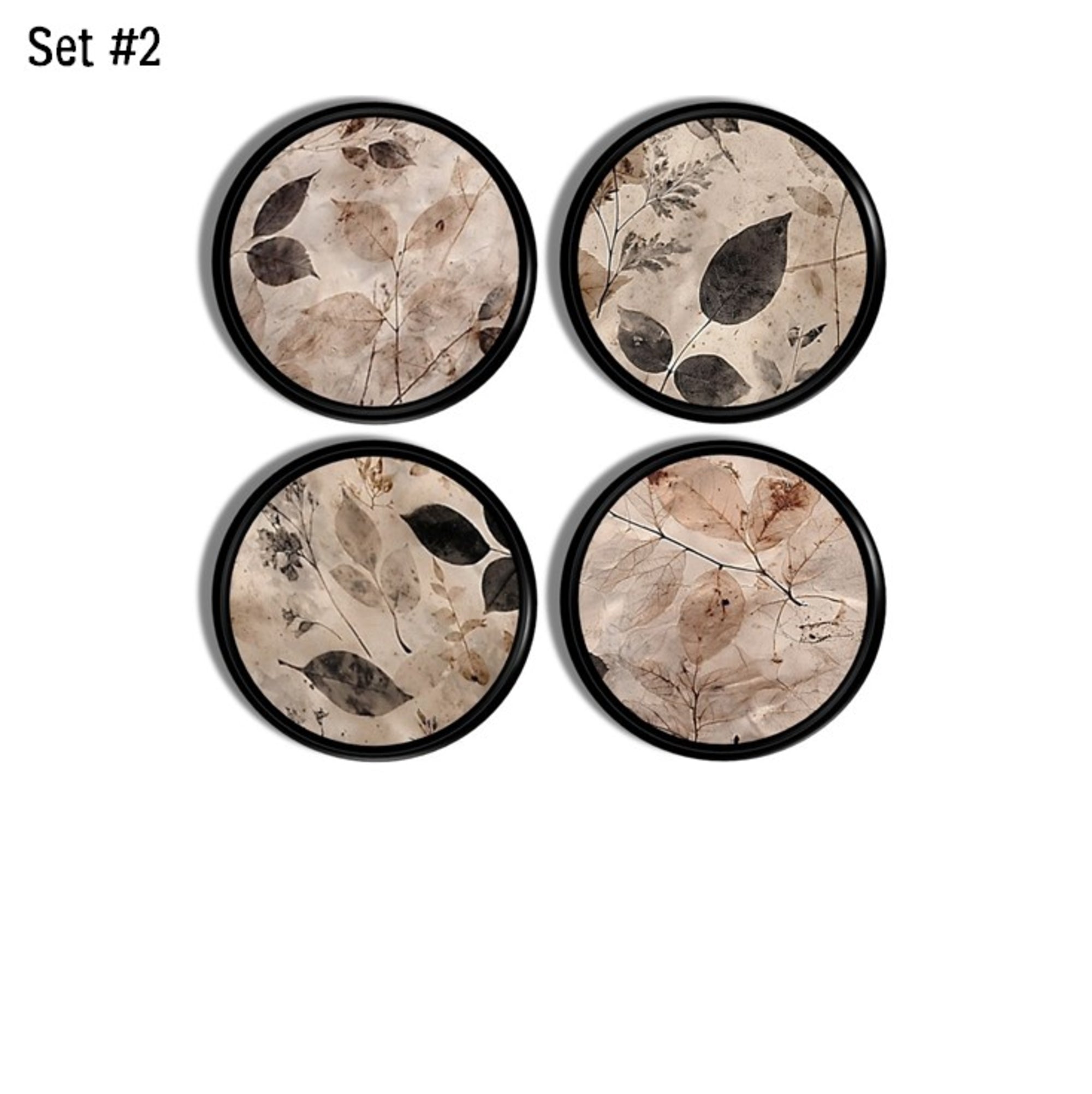 Neutral abstract botanical leaf cabinet knobs set of 4 with soft textured leaf motifs for organic boho natural décor and furniture accents