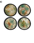 4 rustic botanical leaf vein cabinet knobs in muted green, tan, and warm brown tones for organic modern and transitional décor.