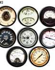 Steampunk cabinet knobs in an 8‑piece set featuring vintage oil, fuel, and voltage gauge graphics.