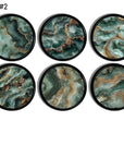 Teal, sage, and white agate‑inspired cabinet knobs with layered mineral bands for modern organic and contemporary décor.