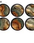 Terracotta and sage abstract fluid art cabinet knobs set of 6 featuring layered earthy mineral patterns for modern organic kitchens, boho interiors, and contemporary furniture updates