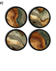 Terracotta and sage abstract art cabinet knobs set of 4 showcasing layered stone‑inspired waves and earthy organic tones for contemporary, transitional, modern rustic, and masculine interiors