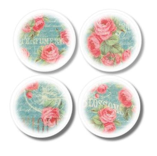 French Floral Knobs - Pink Rose on Teal