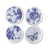 blue toile drawer pulls - butterfly and roses