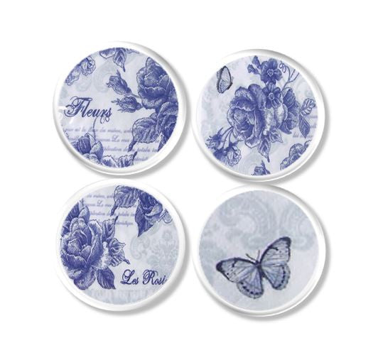 blue toile drawer pulls - butterfly and roses