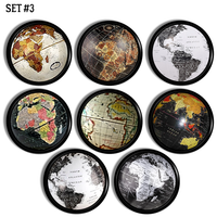Unique decorative hardware for masculine home office, study or library. Vintage globes with dark earthy colored maps on black knob.