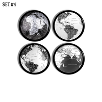 4 handmade globe themed knobs. Clean minimalist style hardware in black, white and silver. Suitable for cabinet doors, cupboard handles and furniture drawer pulls.