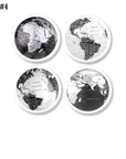 4 black and white globe map cabinet knobs. Modern minimalist hardware for clean contemporary home decor.