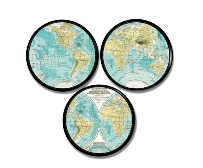 World Map Globe Hemisphere Knobs | Pulls - No. 215A16 - Handcrafted 360
