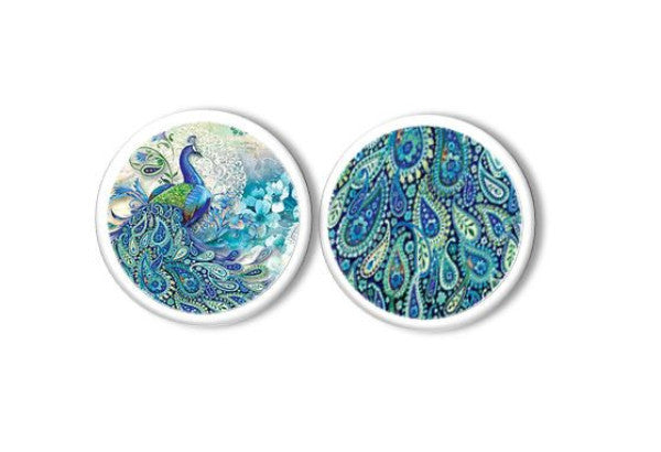 Teal Blue Paisley Peacock Knobs | Pulls - No. 315C9 - Handcrafted 360