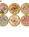 6 Handmade wooden decorative drawer pulls decorated in faded vintage floral designs. Shabby country cottage knobs.