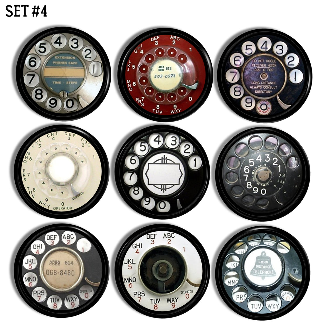 Antique telephone collectible theme cupbord handle knobs in black, red and white for steampunk or vintage industrial home style