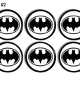 set of six black white batman theme dresser drawer pulls. Kids superhero bedroom decor.