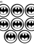 Lot of 8 handmade bathroom cabinet knobs decorated with a batman symbol. Great for furniture, cabinets, storage areas and as safety clothing hooks for littles.