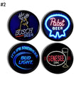 4 piece drawer pull set in a pub theme. Decorative cabinet knobs in Busch, Bud Lite, PBR and Genesee beer labels.