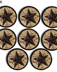 Rustic Country Kitchen Cabinet Drawer Pulls Decorated with Black Tin Barn Star Graphic and Pip Berry Vine Twigs on a distresed beige background