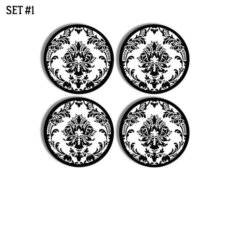 Scrolling black floral damask furniture knobs french quarters style.