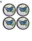 Four butterfly garden themed dresser drawer pulls. Country French or bohemian home decor hardware.