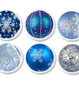 6 Blue, white and silver Christmas ornament themed door and drawer knobs. Use for kitchen and bathroom cabinets or as hooks for decoration or stockings.