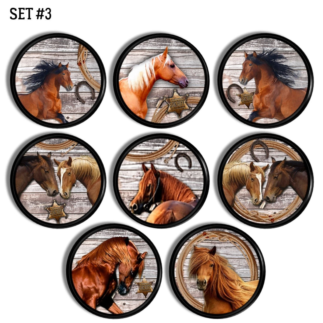Set of 8 handmade horse theme furniture drawer knobs. Southwestern country ranch decor cupboard drawer pulls.