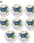 8 Handmade butterfly themed dresser knobs. Teen girl furniture drawer pull in blue, purple green and cream.