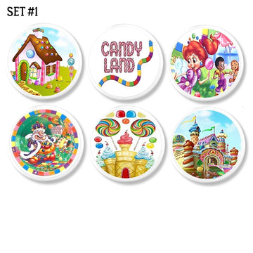 candy land theme furniture drawer pulls. Handmade knobs for family game room cabinet door.