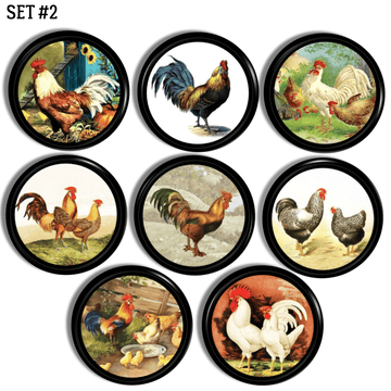 Barnyard rooster furniture drawer knobs. Handmade for a rustic antique look for vintage farm kitchen hardware.