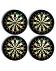 4 Handmade furniture knobs decorated with traditional red, green and black dartboard design.