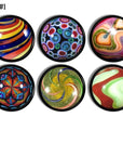 6 Knobs made in simulated antique glass marble designs. Drawer pulls in beautiful geometric and swirl patterned designs for children's furniture.