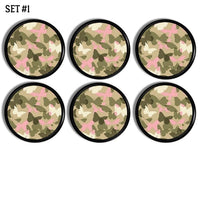 Decorative Pink Taupe White Butterfly Camo Dresser Knobs, Bathroom Cabinet Drawer Pulls - Set No. 1214RRB