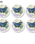 6 Hand made cabinet drawer pulls. Decorative butterfly garden floral theme Boho Bohemian decor bathroom hardware. Blue, lavender, cream, white.