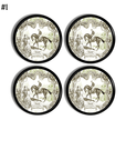 Green and black equestrian Toile knob set that adds a classic fox hunt touch to French, Colonial, or vintage countryside inspired décor.