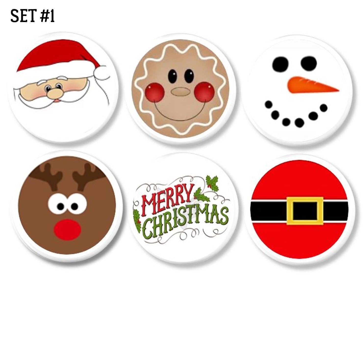 Christmas Fun Childrens Holiday Santa Dresser Knobs | Drawer Pulls Set #1 (6 knobs) / Extra Small