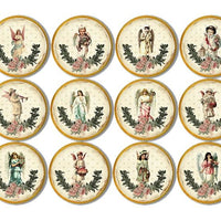 Victorian Christmas Angels On Sealed Natural Wood Knobs | Pulls - No. 815X32 - Handcrafted 360