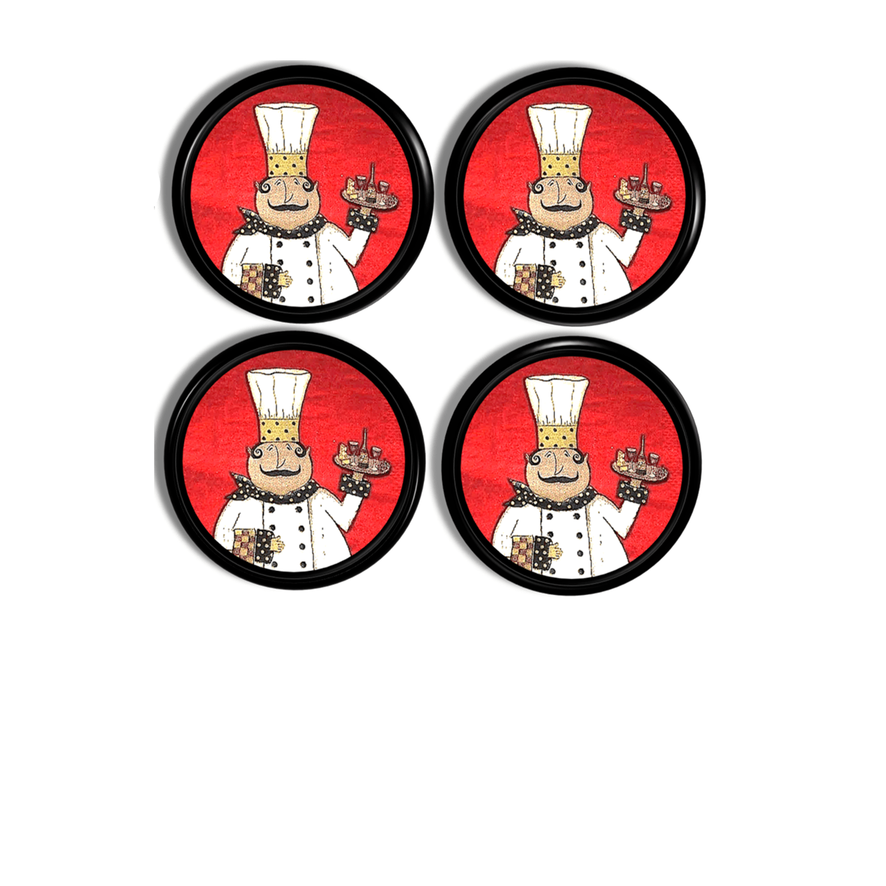 Four fat chef waiter kitchen cabinet knobs serving wine &amp; cheese 