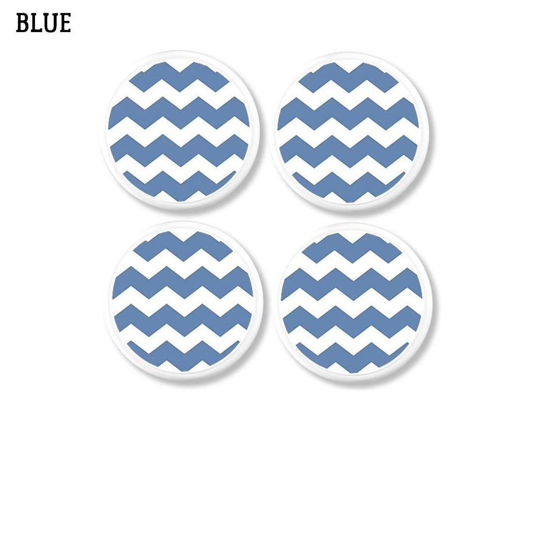 4 blue zigzag stripe cabinet knobs, Decorative drawer pulls for modern coastal bathroom or baby boy nursery.