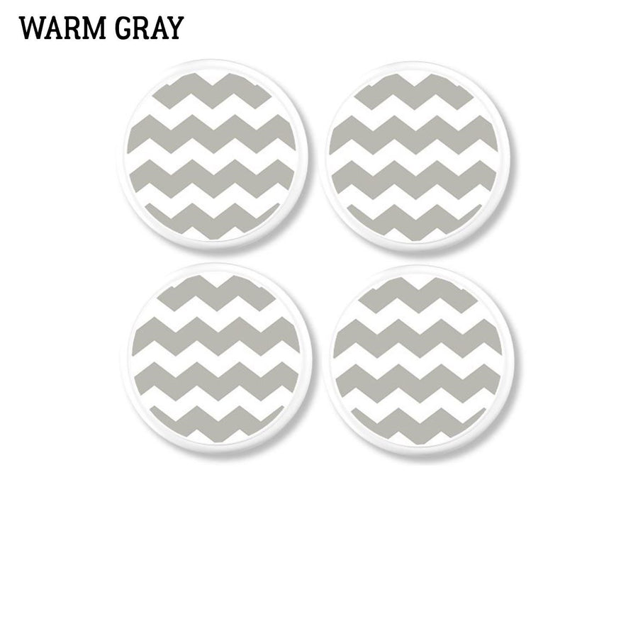 4 Medium gray and white chevron drawer pull hardware. Handmade cabinet knobs for contemporary farmhouse furniture